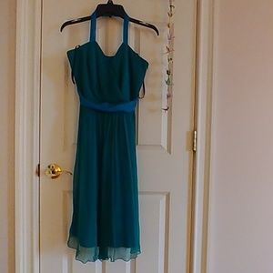 Chiffon teal and aqua mid length dress